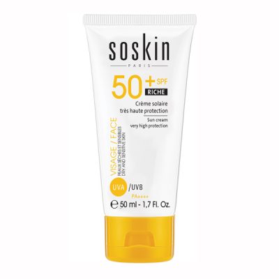 کرم ضد آفتاب بدون رنگ ساسکین مدل Riche مناسب پوست خشک و حساس SPF 50 حجم 50 میل