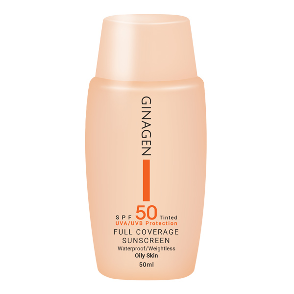 Ginagen-Sun-Screen--weightlessFor-oily-Skin-50ml کرم ضد آفتاب رنگی ژیناژن مدل full coverage شماره 01 مناسب پوست چرب و مختلط با SPF50 حجم 50 میل